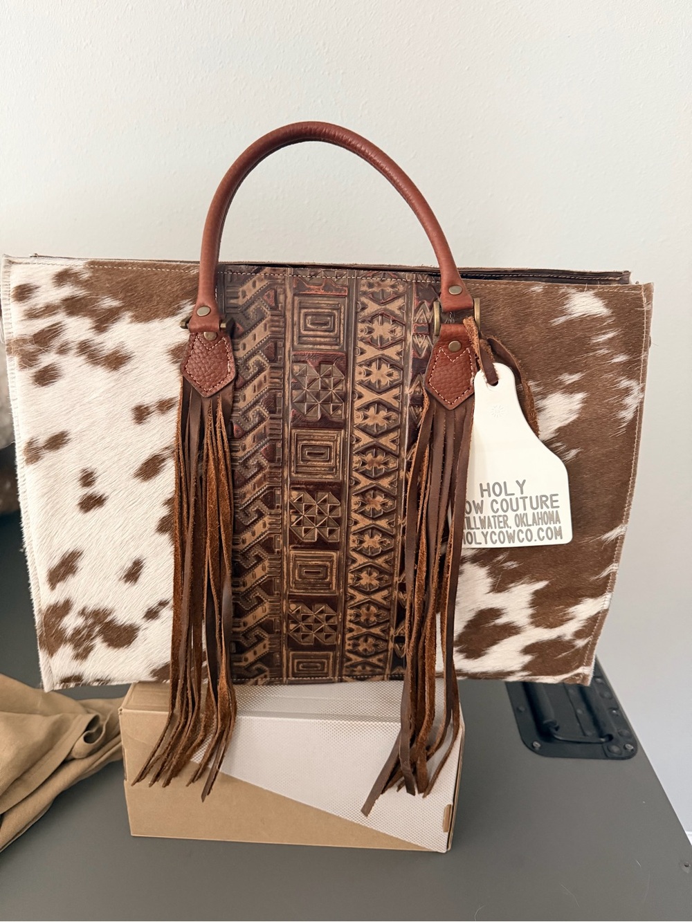 Brown Cowhide Leather Fringe Tote